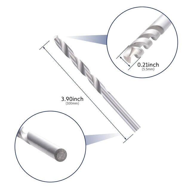 Product inclusion graphic showing a silver stainless steel straight protective sleeve and a matching wood drill bit, essential for cable railing hole preparation.