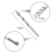 Product inclusion graphic showing a silver stainless steel straight protective sleeve and a matching wood drill bit, essential for cable railing hole preparation.