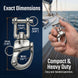 Exact dimensions and hand-held view of the RiaYer silver quick release snap shackle.