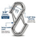 Detailed view of spring-loaded latch and 0.88 inch opening of 2000 lbs WLL heavy duty safety hook