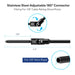 Dimensions of the stainless steel adjustable 180 degree connector for 1/8 inch cable railing.