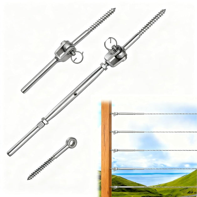 RiaYer stainless steel toggle turnbuckle hardware used for beautiful coastal deck cable railings.