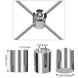 Engineering blueprint showing the precise internal and external specifications of the stainless steel trellis cross hub fitting.