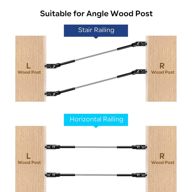 RiaYer adjustable kit suitable for both angled stair railing and flat horizontal wood post railing.