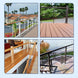 Modern staircase featuring wood posts with installed angled protective sleeves for cable railing.