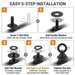 Easy 5-step installation guide for the 3-washer anti-vibration black M8 T-track anchor.