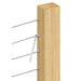 Diagram showing RiaYer threaded stud tensioner passing through a wood post for maximum tension.