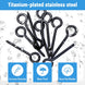 Product feature graphic highlighting a 10-pack of titanium-plated black stainless steel eye bolts, emphasizing superior scratch resistance and high load capacity.