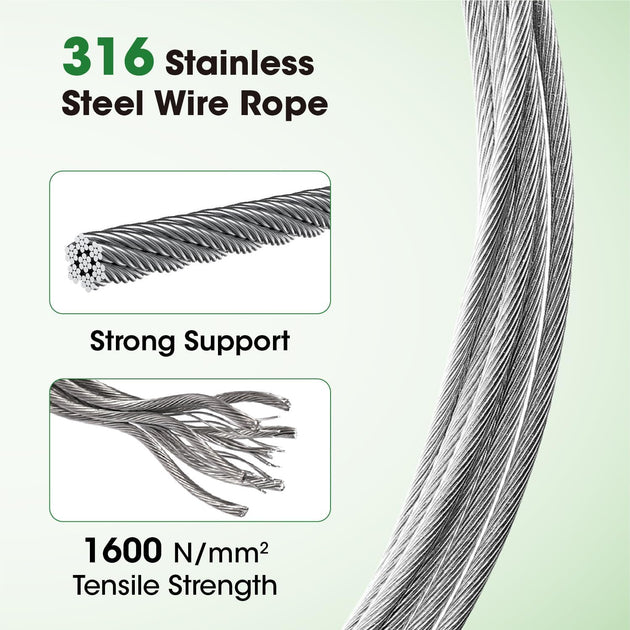 Uncoated 1/8 inch 7x7 bare T316 stainless steel wire rope for high strength plant support