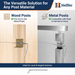 The versatile solution for any post material. Close-up diagrams demonstrating how the invisible cable railing fittings are perfectly compatible with both 2x2 to 4x4 wood posts and steel or aluminum metal posts.