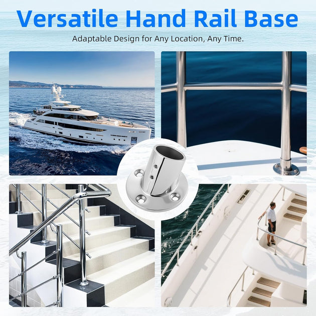 Various applications of the 60 degree marine tube connector on boat decks and rub rails