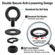 Exploded diagram demonstrating the vibration-proof double lock nut fastener system on a black eye bolt, designed to prevent loosening in high-stress environments.
