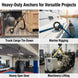 A photo collage presenting creative wire rope anchoring ideas, showing heavy-duty eye bolts securing shade sails and providing suspension points for backyard hammocks.