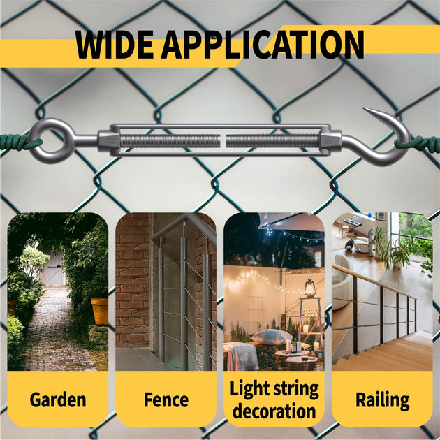 Hook and eye turnbuckle used for tensioning outdoor sun shade sail