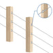 Diagram illustrating 1/8 inch wire rope passing smoothly through an angled protective sleeve in a wood post.