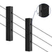 Diagram illustrating 1/8 inch wire rope passing smoothly through an angled protective sleeve in a wood post.
